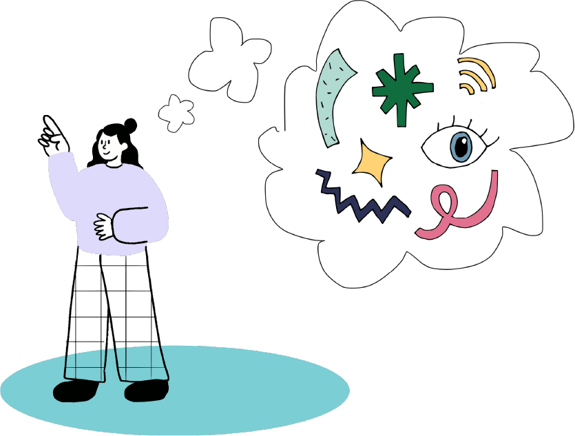 illustration of person having lots of cool and interesting ideas