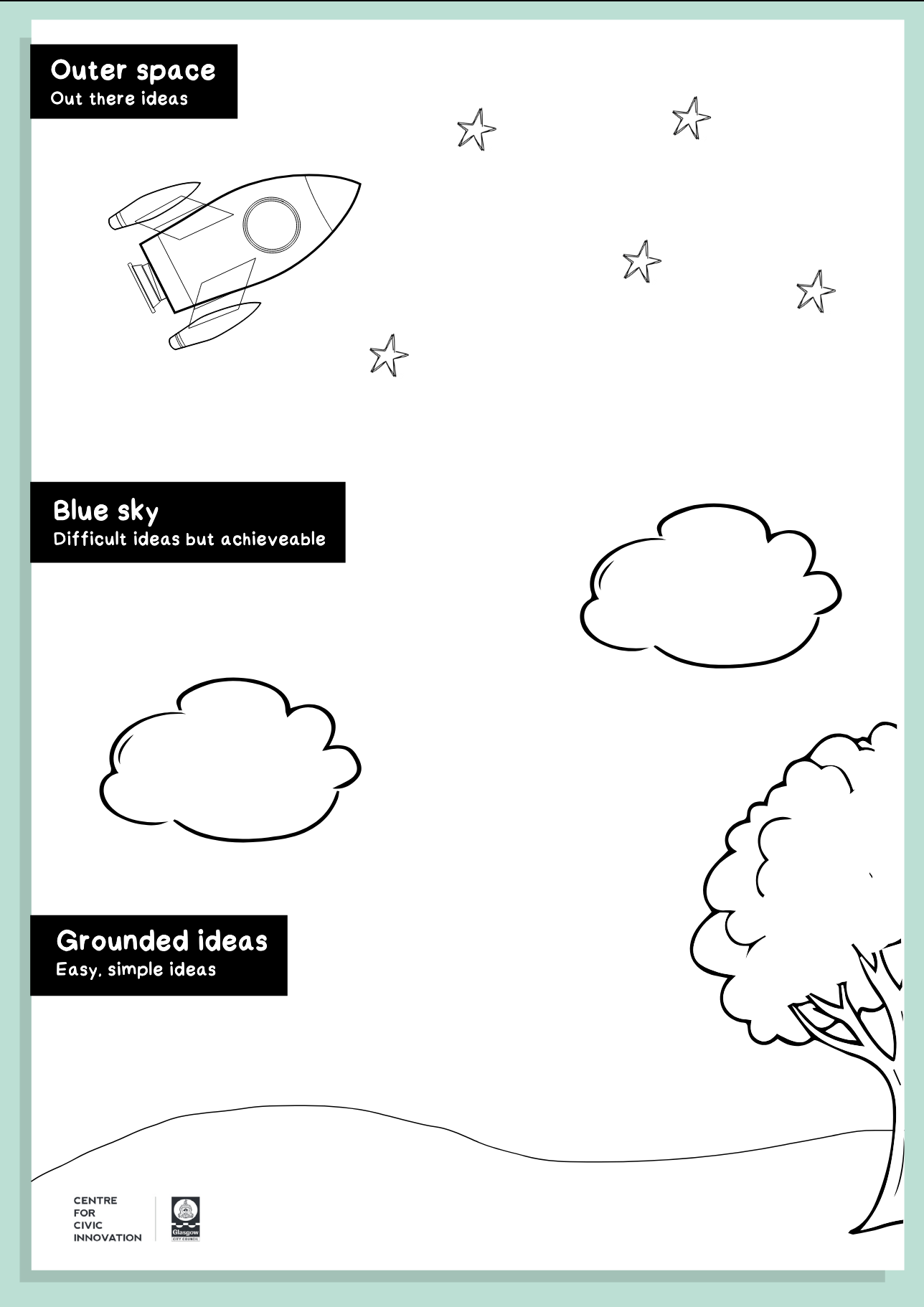 Screenshot of the printable grounded, blue sky, outer space tool